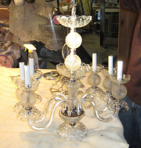 Antique glass chandelier repaired by Michael Bokrosh