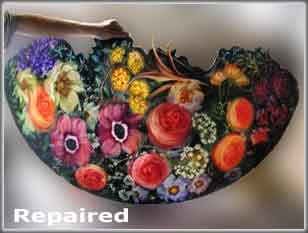 Glass art flower painting repaired by Michael Bokrosh