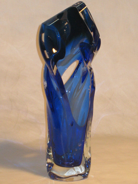 Contemporary blue vase glass art sculpture repaired by Michael Bokrosh