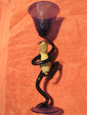 Contemporary art glass Boro frog sculpture repaired by Michael Bokrosh