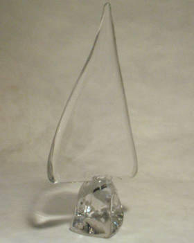Contemporary clear sailboat art glass sculpture repaired by Michael Bokrosh