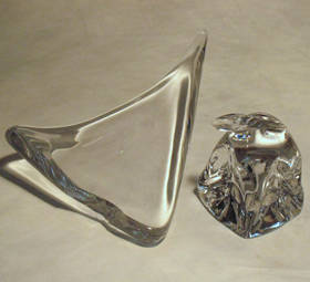 Contemporary clear sailboat art glass sculpture broken