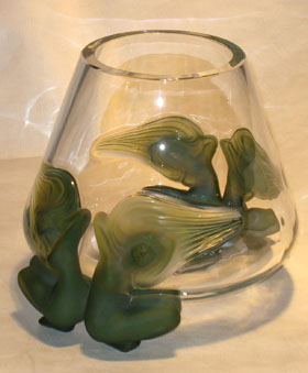 Daum crystal green woman bowl art glass repaired by Michael Bokrosh