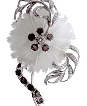 Lalique crystal art glass flower broach repaired by Michael Bokrosh