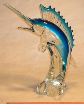 Murano blue swordfish art glass repaired by Michael Bokrosh