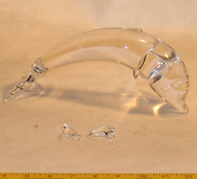 Steuben art glass dolphin broken